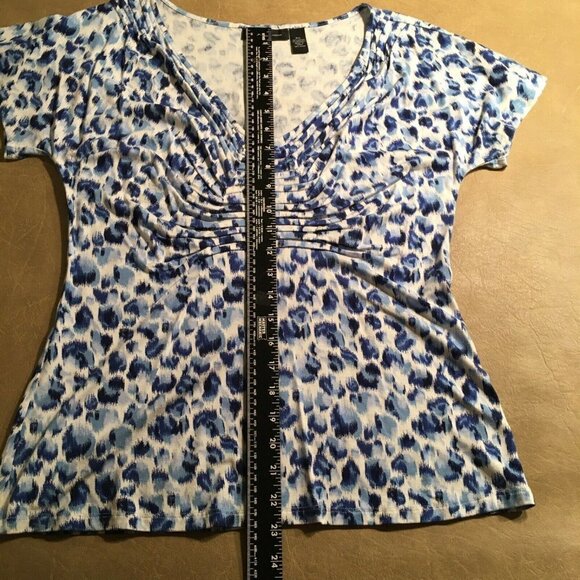 INC INTERNATIONAL CONCEPTS Cap Sleeve Pullover Top, Blue/White print, Size P/L - Picture 7 of 8